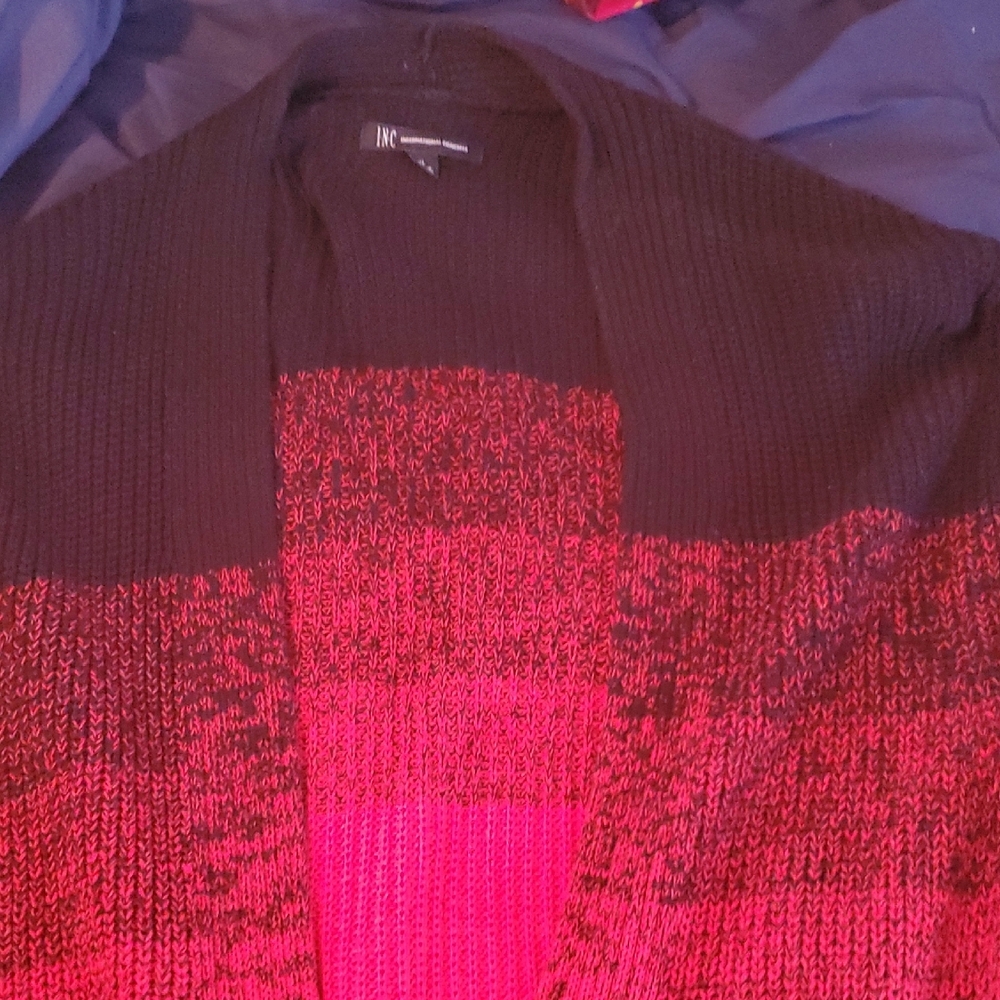 Men's Black and Red Knee Length Cardigan